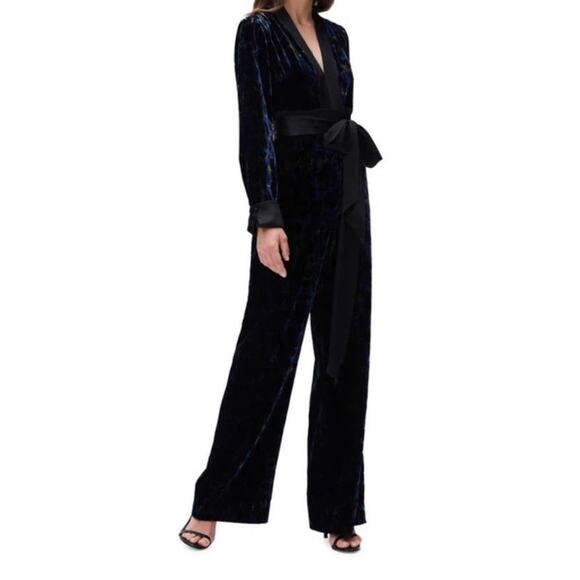 Diane Von Furstenberg Jumpsuit Vegas velvet leopard size 4 DEFECT - Picture 1 of 9
